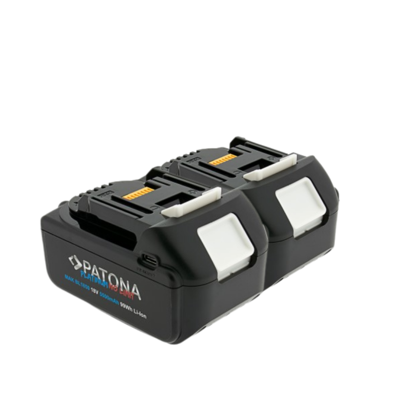 2x Akku mit USB-C In- und Output kompatibel mit Makita 18V BL1850B u. BL1860B | 5500mAh | LED Kapazitätsanzeige von PATONA
