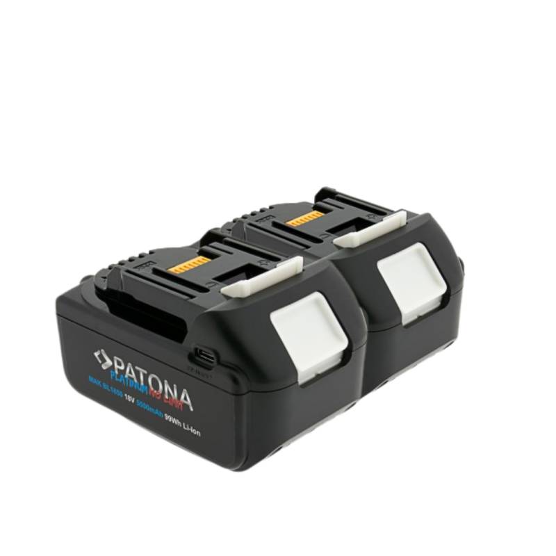 2x Akku mit USB-C In- und Output kompatibel mit Makita 18V BL1850B u. BL1860B | 5500mAh | LED Kapazitätsanzeige von PATONA