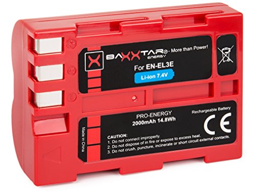 Baxxtar Pro Energy Akku für Nikon EN-EL3e (echte 2000mAh) mit Infochip (neueste Generation 100 Prozent kompatibel) zu Nikon D50 D70 D70s D80 D90 D100 D200 D300 D300S D700 von PATONA