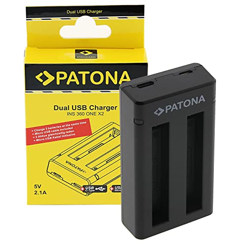 PATONA Ladegerät Dual Micro USB/USB-C Input (5V / 2,1A) für IS360X2B Akku kompatibel mit Insta360 One X2 Insta 360 Action Cam von PATONA