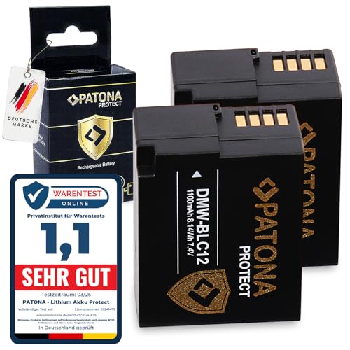 PATONA 2X Protect DMW-BLC12 DMW-BLC12E Akku 1100mAh Ersatzakku kompatibel mit Panasonic Lumix DMC FZ200 FZ300 FZ330 FZ1000 FZ2000 G5 G6 G7 G70 G81 G85 G91 GH2 GX8 GX8A GX8H GX8K DMWBLC12 DMW BLC 12 E von PATONA