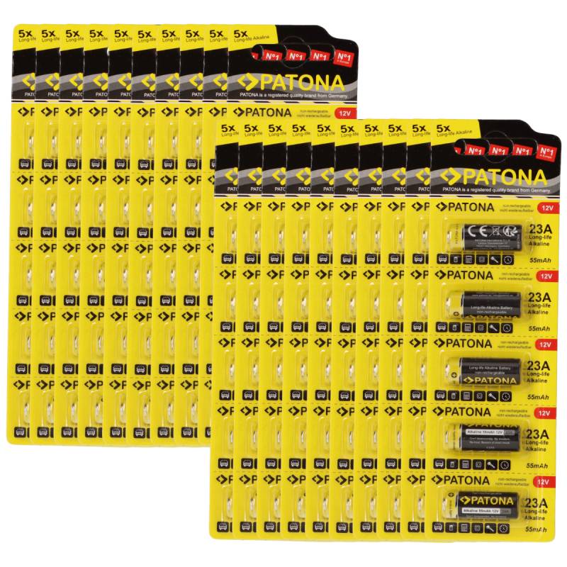 PATONA 100x (20x5 Stück) 12V 23A 23GA MN21 Spezialbatterie für Garagentoröffner, Fernbedienungen, Alarmsysteme, Bluetooth-Headset etc. kompatibel mit MN21,V23GA, 3LR50, LRV08, 8LR932, L1028 von PATONA