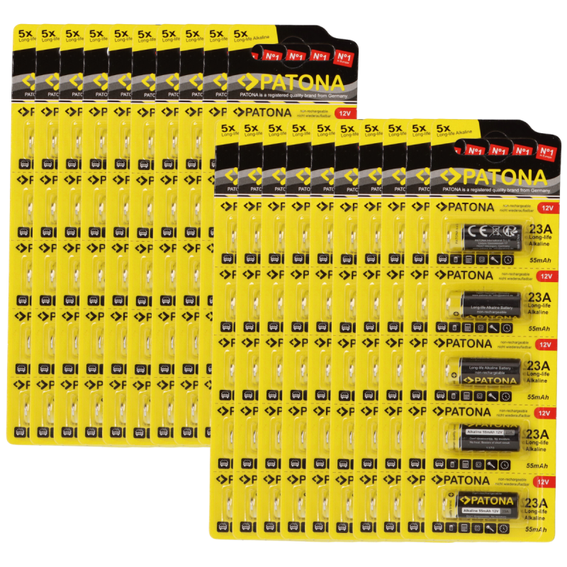 PATONA 100x (20x5 Stück) 12V 23A 23GA MN21 Spezialbatterie für Garagentoröffner, Fernbedienungen, Alarmsysteme, Bluetooth-Headset etc. kompatibel mit MN21,V23GA, 3LR50, LRV08, 8LR932, L1028 von PATONA