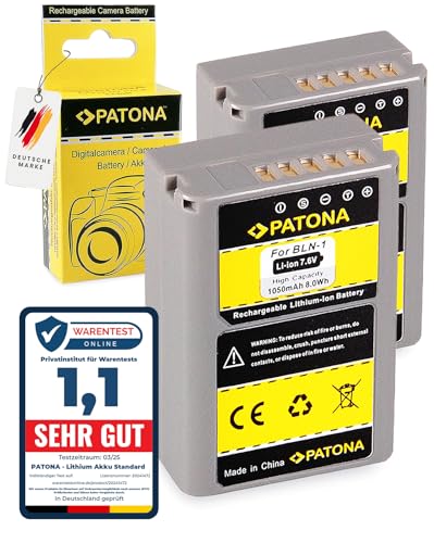 PATONA 2X PS-BLN-1 Akku 1050mAh Ersatzakku kompatibel mit Olympus OMD OM-D E-M1 EM1 E-M5 EM5 E-M5 Mark II Pen E-P5 EP5 Pen F Stylus XZ-2 XZ2 PSBLN1 BLN 1 BLN1 BL-N1 von PATONA