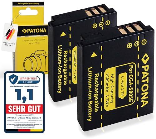 PATONA 2X CGA-S005 Akku 1000mAh Ersatzakku kompatibel mit Panasonic Lumix DMC-FC01 FX50 FX100 LX3 LX9 Leica DLUX 2 Pentax MX-1 S005 DMW-BCC12 BP-DC4 Fujifilm NP-70 FinePix F20 F40 Ricoh Caplio DB-60 von PATONA