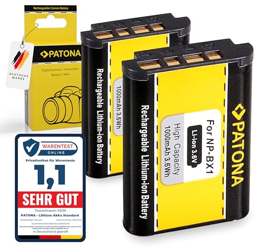PATONA 2X NP-BX1 Akku 1000mAh Ersatzakku kompatibel mit Sony CyberShot DSC-RX1 R RX1 RX100 II III IV V VI VII M HX50 HX60 HX80 HX90 HX99 HX400V WX300 WX500 HDR AS50 CX240 DSC RX100 HX50 NPBX1 NP BX1 von PATONA
