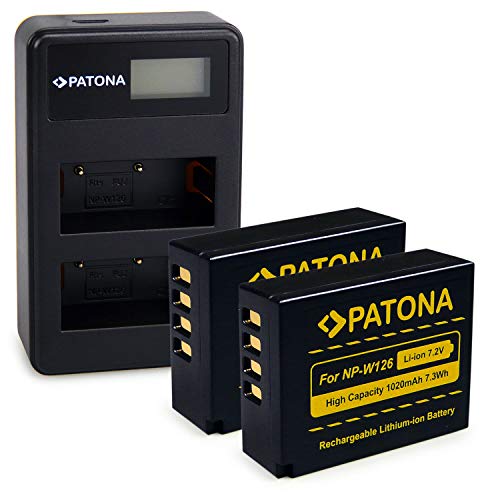 PATONA 2X NP-W126 Akku mit Dual Ladegerät LCD Kompatibel mit Fujifilm FinePix HS30EXR, HS33EXR, HS50EXR, X-T20, X-H1 von PATONA