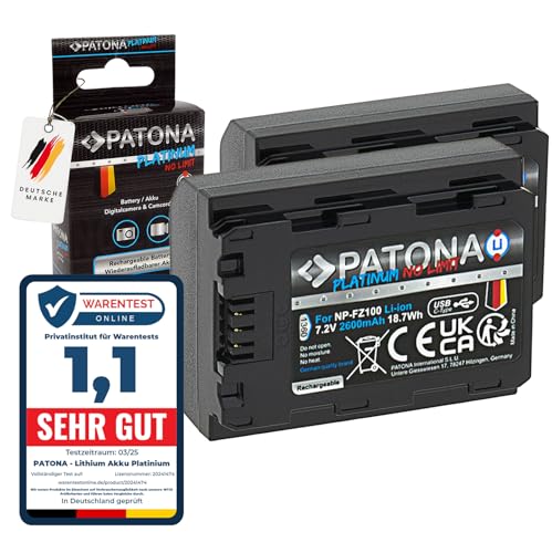 PATONA 2X Platinum NP-FZ100 Akku 2600mAh USB-C Input kompatibel mit Sony Alpha 6600 6700 A6600 A6700 A1 A9 9 R S II A7 III IV A7R 7 C 7CR 7S 7R A7III R V R3 R4 FX3 FX30 A7C2 A7R3 NPFZ100 NP FZ100 PATONA 2X Platinum NP-FZ100 Akku 2600mAh USB-C Input kompatibel mit Sony Alpha 6600 6700 A6600 A6700 A1 A9 9 R S II A7 III IV A7R 7 C 7CR 7S 7R A7III R V R3 R4 FX3 FX30 A7C2 A7R3 NPFZ100 NP FZ100 von PATONA