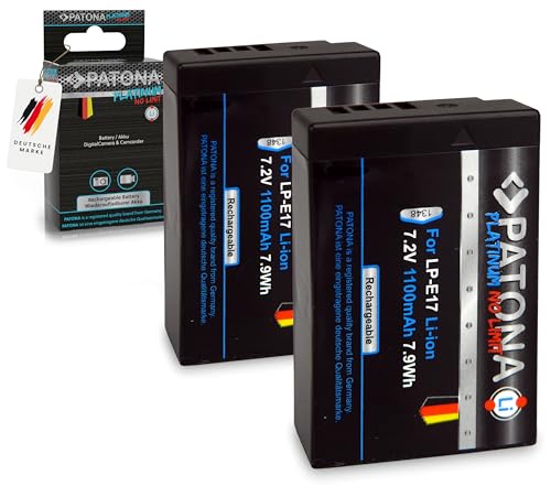 PATONA 2X Platinum Akku LP-E17 1100mAh Kompatibel mit Canon EOS RP R50 R100 M3 M5 M6 Mark II von PATONA