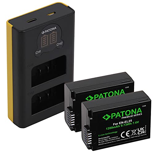 PATONA 2X Premium Akku EN-EL25 mit Dual LCD Ladegerät Kompatibel mit Nikon Z30, Z50, Z fc von PATONA