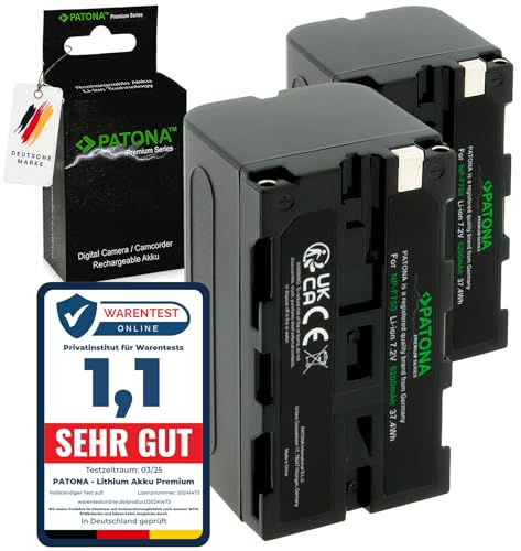 PATONA 2X Premium NP-F750 Akku 5200mAh Ersatzakku kompatibel mit Sony Camcorder, LED Indikatoren Beleuchtung Videoleuchte, Kamera Monitore, Battery NP-F550 NP-F950 NP-F970 NPF750 NP F750 PATONA 2X Premium NP-F750 Akku 5200mAh Ersatzakku kompatibel mit Sony Camcorder, LED Indikatoren Beleuchtung Videoleuchte, Kamera Monitore, Battery NP-F550 NP-F950 NP-F970 NPF750 NP F750 von PATONA