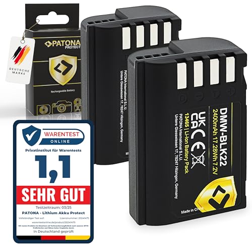 PATONA 2X Protect DMW-BLK22 Akku 2400mAh Ersatzakku kompatibel mit Panasonic Lumix DC-S5 S5 S5II S5II-X S5 IIX S5K G9 GH5 GH5 II GH5S GH6 GH7 DC-GH5 DC-GH6 DC-GH7 DC-S5II DC-G9 II X DMWBLK22 BLK22 von PATONA