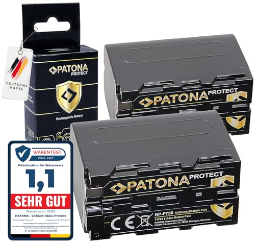 PATONA 2X Protect NP-F750 Akku 7000mAh Ersatzakku kompatibel mit Sony Camcorder, LED Indikatoren Beleuchtung Videoleuchte, Kamera Monitore, Battery NP-F550 NP-F950 NP-F970 NPF750 NP F750 PATONA 2X Protect NP-F750 Akku 7000mAh Ersatzakku kompatibel mit Sony Camcorder, LED Indikatoren Beleuchtung Videoleuchte, Kamera Monitore, Battery NP-F550 NP-F950 NP-F970 NPF750 NP F750 von PATONA