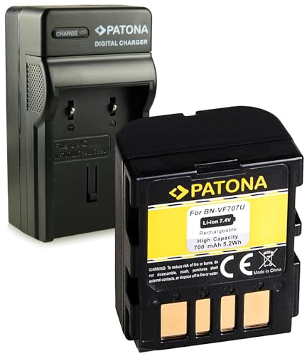 PATONA 3in1 Ladegerät + Akku BN-VF707U VF-707 kompatibel mit JVC GZ-MC100 GZ-MC200 GZ-MC500 GZ-MG20 GZ-MG505 GR-D239 GR-D240 GR-D250 GR-D270 von PATONA