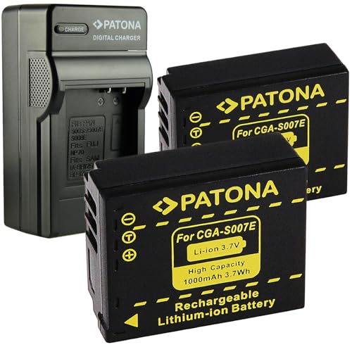 PATONA 4in1 Ladegerät + 2X Akku CGA-S007E kompatibel mit Panasonic Lumix DMC-TZ1 DMC-TZ2 DMC-TZ3 DMC-TZ4 DMC-TZ5 von PATONA