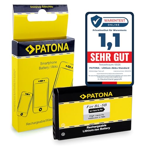 PATONA Akku Ersatz für Nokia BL-5B BL5B Batterie Kompatibel mit Nokia 3220 5070 5140 5200 5300 5500 6020 6070 6080 6120 6124 7260 7360 von PATONA