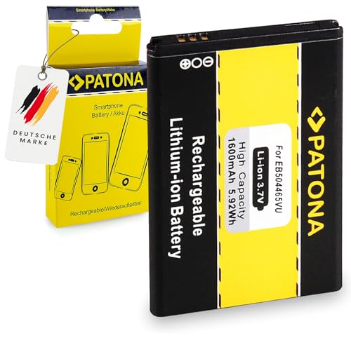 PATONA Akku Ersatz für Samsung EB504465VU, 1600mAh 5.9 Wh 3.7V, Ersatzakku Kompatibel mit Samsung i5800 Galaxy 3 i5700 Galaxy Spica i8700 Omnia 7 B7300 B7330 B7610 B7620 S8500 i5700 PATONA Akku Ersatz für Samsung EB504465VU, 1600mAh 5.9 Wh 3.7V, Ersatzakku Kompatibel mit Samsung i5800 Galaxy 3 i5700 Galaxy Spica i8700 Omnia 7 B7300 B7330 B7610 B7620 S8500 i5700 von PATONA