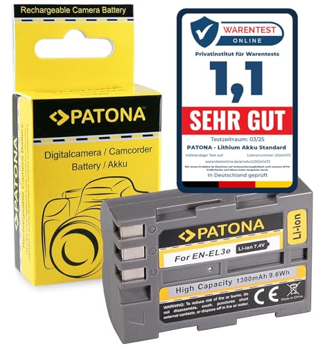 PATONA EN-EL3E Akku 1300mAh kompatibel mit Nikon D40 D40x D50 D60 D70 D70s D80 D90 D100 D200 D300 D300S D700 D900 D3000 D5000 Ersatzakku für die Modelle EN EL3E ENEL3E EN EL 3E von PATONA