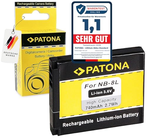 PATONA NB-8L Akku 740mAh Ersatzakku kompatibel mit Canon PowerShot A2200 is A3000 is A3100 is A3150 is A3200 is A3300 is A3350 is A 2200 3000 3100 3150 3200 3300 3350 NB8L NB 8L NB8-L von PATONA
