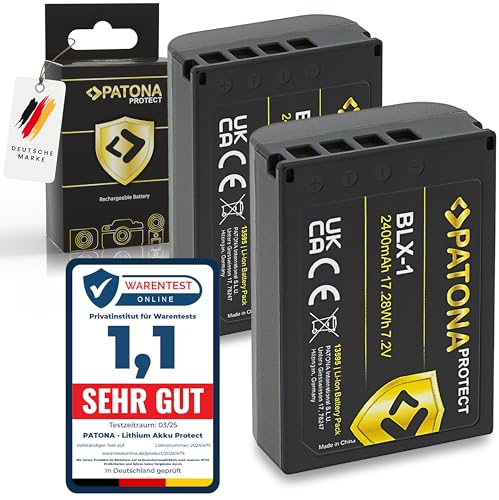 PATONA 2X Protect BLX-1 Akku 2400mAh kompatibel mit Olympus OM-1 OM1 OM 1 BLX1 BL-X1 BL X1 BLX 1 Ersatzakku mit NTC-Sensor und hitzeresistentes V1 Gehäuse, feuerhemmend von PATONA