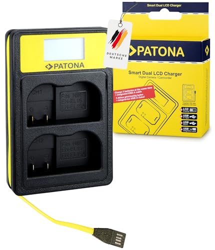 PATONA Dual LCD Ladegerät (USB-A USB-C Micro USB) Kompatibel mit Nikon EN-EL15 EN-EL15B EN-EL15C Akkus von PATONA