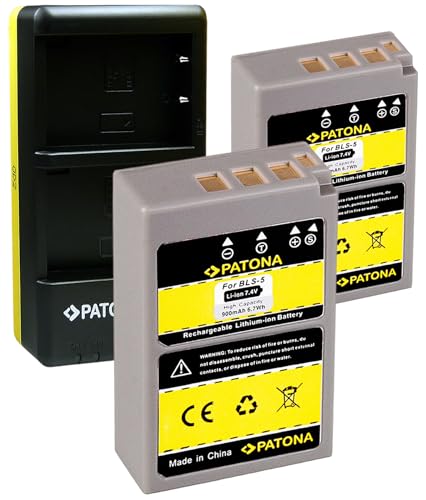 PATONA Dual Ladegerät mit 2X Akku BLS-5 Kompatibel mit Olympus BLS-50, OMD E-M10, Stylus 1, Pen E-PL5, E-PL6, E-PL7 von PATONA