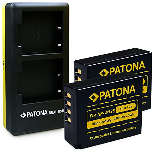 PATONA Dual Ladegerät mit 2X Akku NP-W126 Kompatibel mit Fujifilm FinePix HS30EXR, HS33EXR, HS50EXR, X-T20, X-H1 von PATONA