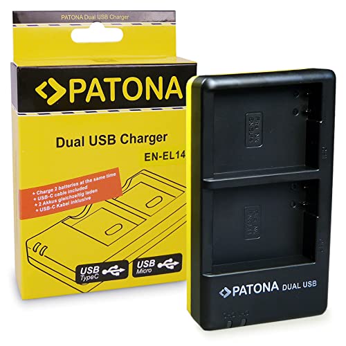 PATONA EN-EL14 EN-EL14a Akku Ladegerät 1966 (USB Dual LED) kompatibel mit D3100 D3200 D3300 D3400 D3500 D5100 D5200 D5300 D5500 D5600 - Coolpix P7000 P7100 P7700 P7800 von PATONA