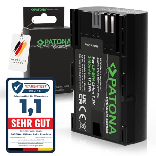 PATONA Premium Akku LP-E6N Ersatz für Canon LPE6N LP-E6 LP E6, 2400mAh Kompatibel mit Canon EOS 5D Mark II Mark III 5DS R5 R 6D 7D 60D 60Da 70D 80D 90D XC10 XC15 LPE6 LPE6P PATONA Premium Akku LP-E6N Ersatz für Canon LPE6N LP-E6 LP E6, 2400mAh Kompatibel mit Canon EOS 5D Mark II Mark III 5DS R5 R 6D 7D 60D 60Da 70D 80D 90D XC10 XC15 LPE6 LPE6P von PATONA
