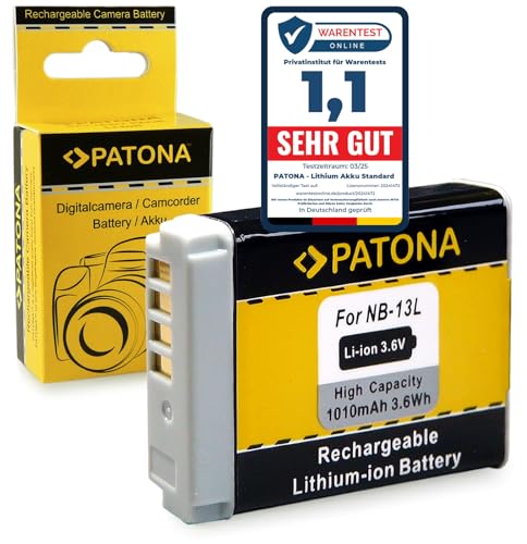 PATONA NB-13L Akku 1010mAh / 3,6V / 3,6Wh kompatibel mit Canon PowerShot SX620 SX720 SX730 SX740 G1 X Mark II G5 X G7 X G9 X LEGRIA mini X VIXIA mini X Ersatzakku für die Modelle NB13L NB 13L von PATONA