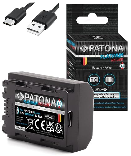 PATONA NP-FZ100 USB Kamera-Akku Platinum (2400mAh) mit direkt USB Eingang USB-c / (1360) von PATONA