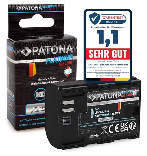 PATONA Platinum Akku USB-C Ersatz für Canon LP-E6 LPE6 LP E6, 2250mAh kompatibel mit Canon EOS 5D Mark II III IV 5DS R R5 6D 7D 60D 60Da 70D 80D 90D XC10 XC15 5 6 7 60 70 80 90 D XC 10 15 WFT-E5 E7 PATONA Platinum Akku USB-C Ersatz für Canon LP-E6 LPE6 LP E6, 2250mAh kompatibel mit Canon EOS 5D Mark II III IV 5DS R R5 6D 7D 60D 60Da 70D 80D 90D XC10 XC15 5 6 7 60 70 80 90 D XC 10 15 WFT-E5 E7 von PATONA