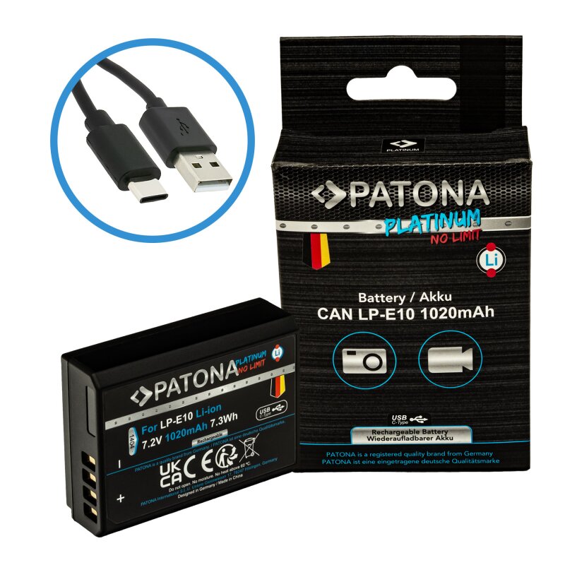 PATONA Platinum Akku mit USB-C Input für Canon LP-E10 von PATONA