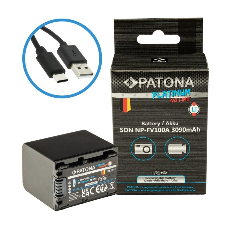 PATONA Platinum Akku mit USB-C Input für Sony NP-FV100 PATONA Platinum Akku mit USB-C Input für Sony NP-FV100 von PATONA