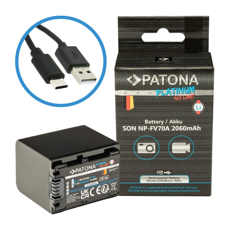 PATONA Platinum Akku mit USB-C Input für Sony NP-FV70A PATONA Platinum Akku mit USB-C Input für Sony NP-FV70A von PATONA