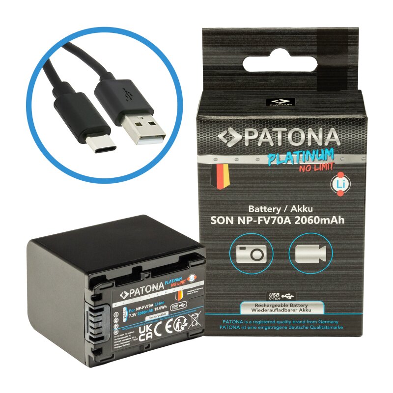 PATONA Platinum Akku mit USB-C Input für Sony NP-FV70A PATONA Platinum Akku mit USB-C Input für Sony NP-FV70A von PATONA