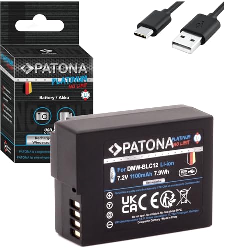 PATONA Platinum DMW-BLC12 E USB Akku 1100mAh mit direktem USB-C Eingang (1402) DC FZ1000 II G91 DMC FZ2000 FZ1000 FZ300 FZ330 FZ200 GX8 G70 G80 G81 G5 G6 G7 von PATONA