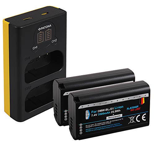 PATONA Platinum DMW-BLJ31 Akkus (2X 3500mAh) - Dual LCD Ladegerät 1882 (Eingang Micro-USB und USB-C) - kompatibel mit Panasonic Lumix DC-S1 DC-S1R DC-S1H von PATONA