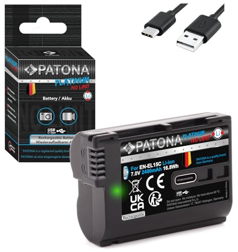 PATONA Platinum EN-EL15c USB Kamera Akku (2400 mAh) mit direkt USB Eingang (USB-c) 1363 (Nicht für Zf) von PATONA