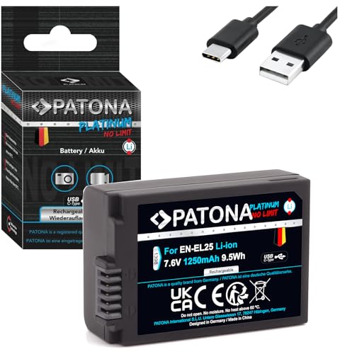PATONA Platinum EN-EL25 USB Akku 1250mAh mit direktem USB-C Eingang (1398) Kompatibel mit Nikon Z30 Z50 Z-fc von PATONA
