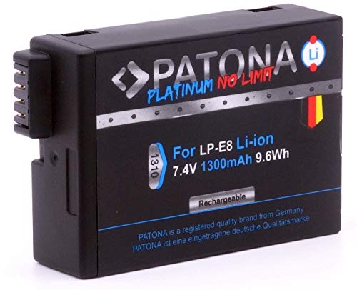 PATONA Platinum Ersatz für Akku Canon LP-E8 (1300mAh) Kraftpaket mit Infochip kompatibel mit Canon EOS 550D 600D 650D 700D von PATONA