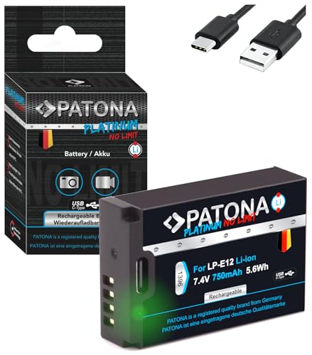 PATONA Platinum LP-E12 USB Akku 750mAh mit direktem USB-C Eingang (1396) EOS 100D M M10 M50 M100 M200, PowerShot SX70 HS von PATONA