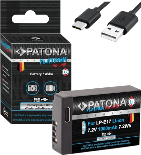 PATONA Platinum LP-E17 USB Akku (1000 mAh) mit direkt USB Eingang - Kompatibel mit Canon EOS RP R10 R100 77D 200D 250D 750D 760D 800D (1352) von PATONA