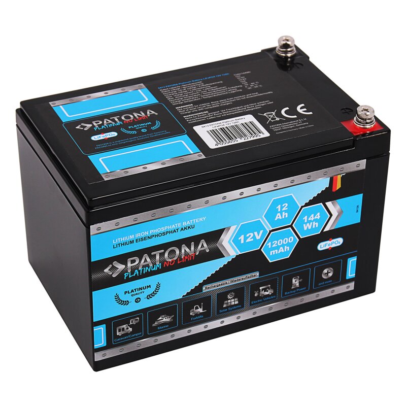 PATONA Platinum LiFePO4 Akku 12V 12Ah 144Wh 12.000mAh mit 0% MwSt nach §12 Abs. 3 UstG PATONA Platinum LiFePO4 Akku 12V 12Ah 144Wh 12.000mAh mit 0% MwSt nach §12 Abs. 3 UstG von PATONA