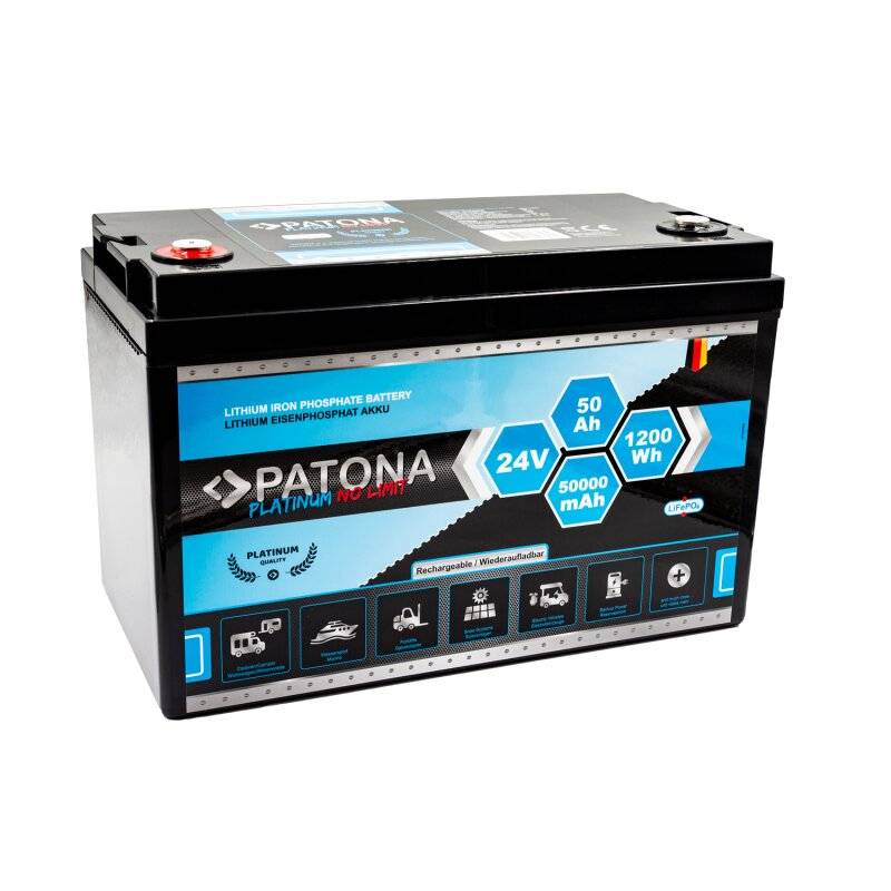 PATONA Platinum LiFePO4 Akku 24V 50Ah 1200Wh 50.000mAh mit 0% MwSt nach §12 Abs. 3 UstG von PATONA