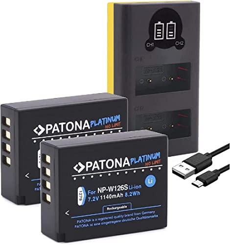 PATONA Platinum NP-W126s NP-W126 Akku Pack - mit Mini LCD DUAL Ladegerät (USB) Kompatibel mit Fuji Fujifilm X-M5 X100VI X-S10 X-T20 X-T30 II X-T5 X-T50 usw. von PATONA