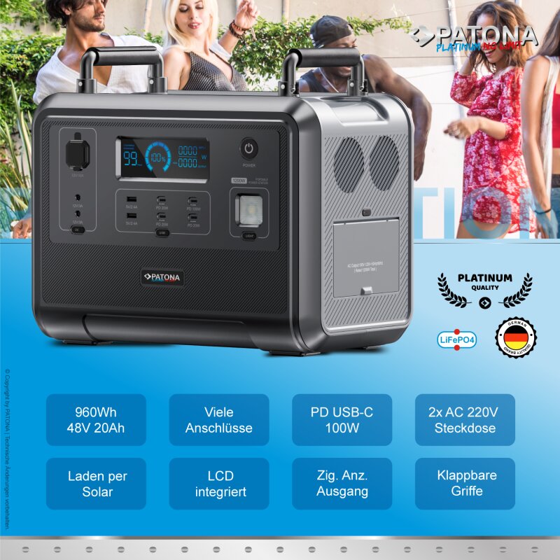 PATONA Platinum Powerstation Autarc 1200 LiFePO4 960Wh PD100W PATONA Platinum Powerstation Autarc 1200 LiFePO4 960Wh PD100W von PATONA