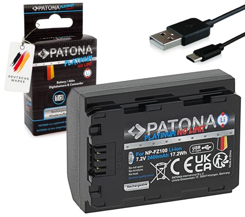 PATONA Platinum USB-C Akku NP-FZ100, 2400mAh, Ersatz für Sony NPFZ100 NP FZ100 Kompatibel mit Sony Alpha FX3 FX30 A1 A9 A9II A7RIII A7RIV A7III A7IV A6600 A7C ILME-FX3 ILME-FX30 ZV-E1 BC-QZ1 PATONA Platinum USB-C Akku NP-FZ100, 2400mAh, Ersatz für Sony NPFZ100 NP FZ100 Kompatibel mit Sony Alpha FX3 FX30 A1 A9 A9II A7RIII A7RIV A7III A7IV A6600 A7C ILME-FX3 ILME-FX30 ZV-E1 BC-QZ1 von PATONA