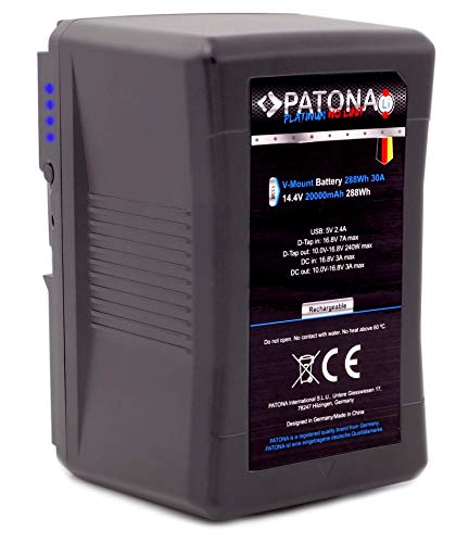 PATONA Platinum V-Mount Akku BP-290W (20A / 288Wh / 20.000mAh / D-Tap, USB, DC) kompatibel mit Aputure LS C300D Mark II oder LS 300x (Artikel 1338) von PATONA