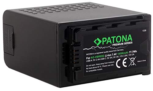PATONA Premium AG-VBR89 AG-VBR89GC Akku (LG-Cells 10500mAh) - USB Ausgang (Powerbank) USB-C Eingang - Kompatibel mit Panasonic AG-DVX200 AG-UX90 AJ-PX270 AJ-PG50 AU-EVA1 HC-X2 HC-X20 Lumix DC-BS1H von PATONA